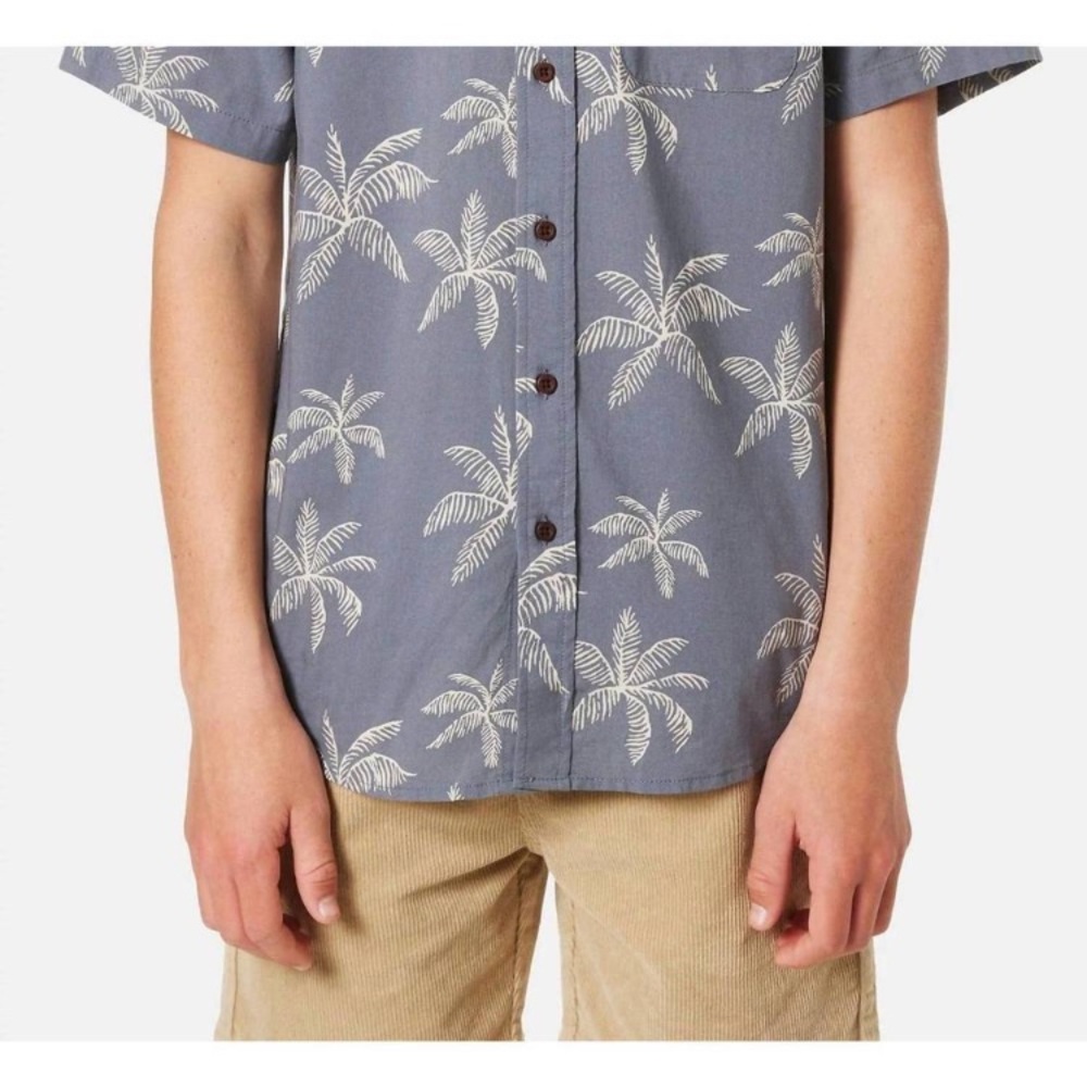 Katin Kids Mai Tai Palm Print Button Down Shirt - Gray